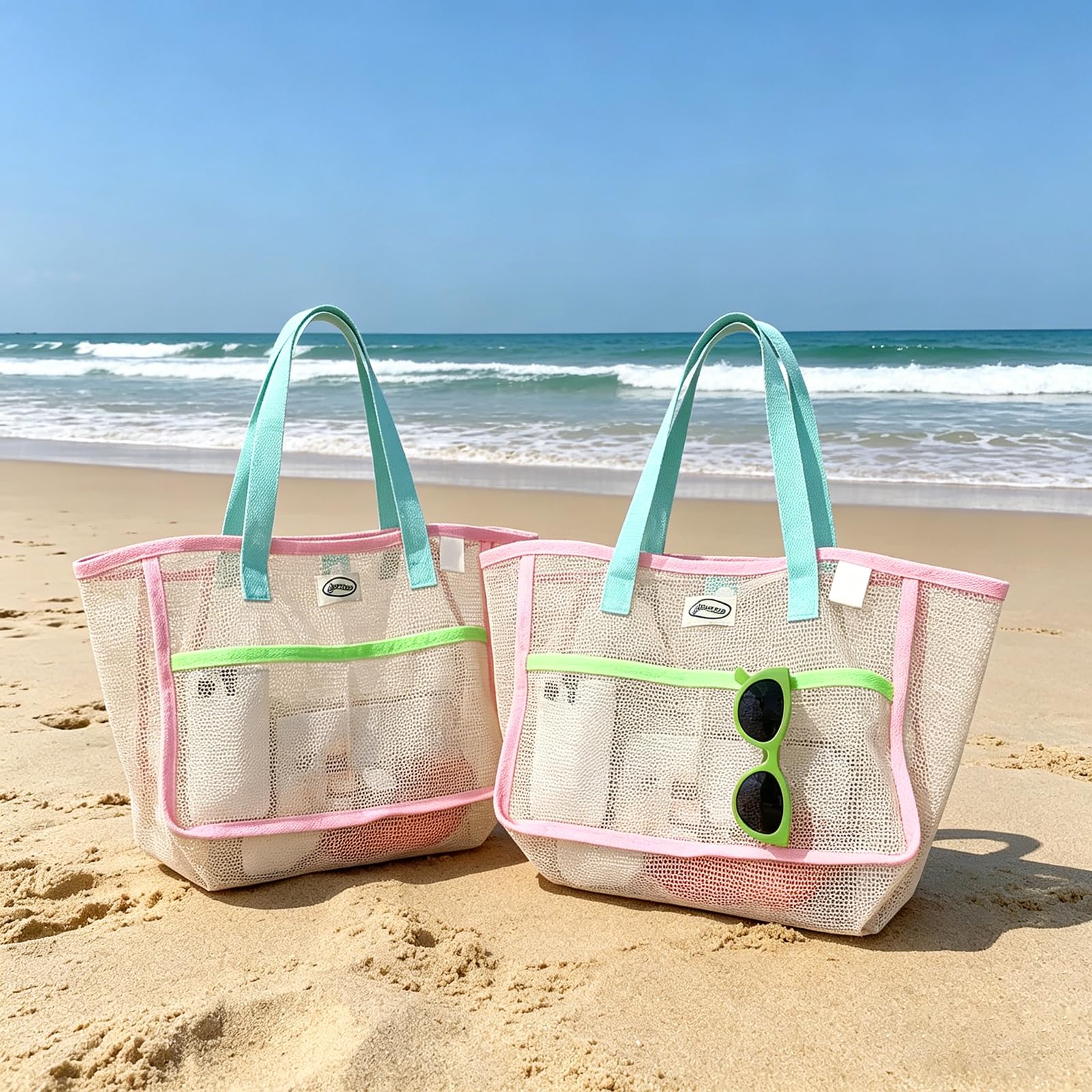 Women Bags Casual - Torby plażowe damskie, kolorowe, składane, siatkowe