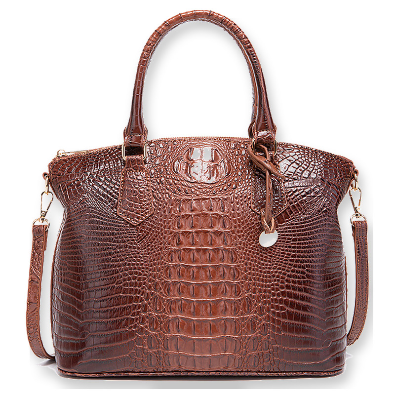 Top Handle Structured - Damska torebka vintage z wzorem krokodyla,